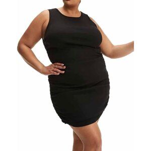 Good American Womens Ruched Tank Mini Dress Black Sleeveless Plus size 3X